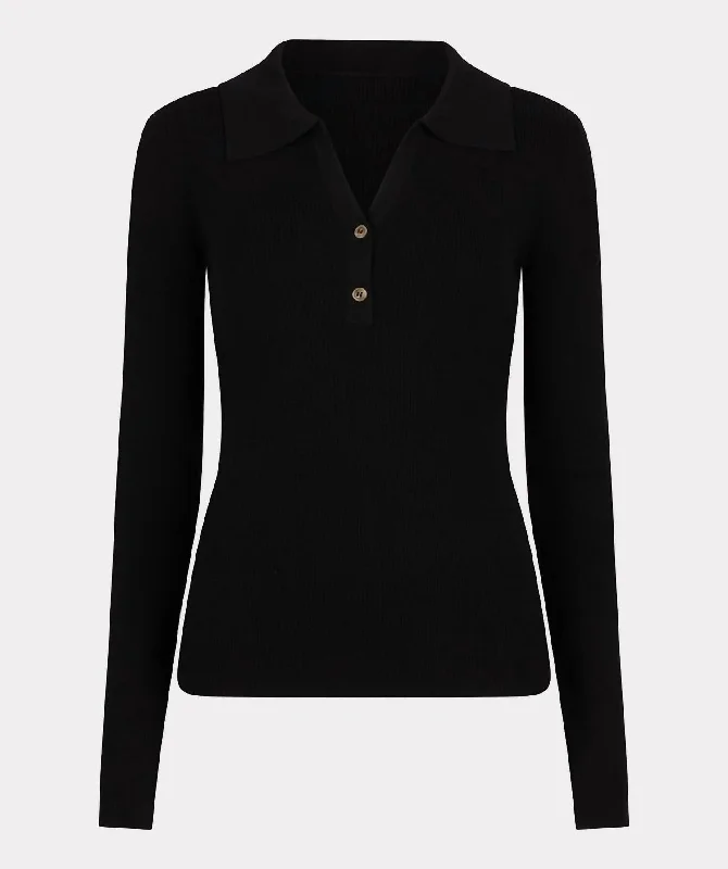 Sweater Polo Collar Long Sleeve In Black