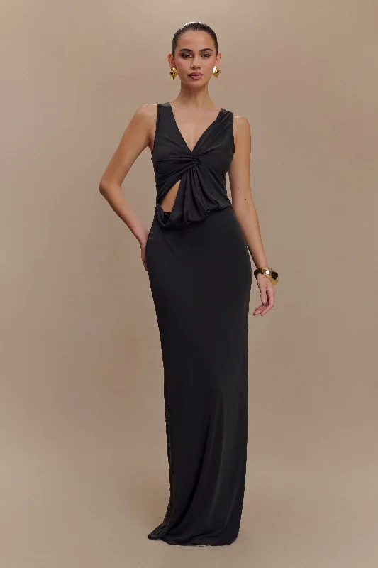 Kassidy Peached Jersey Maxi Dress - Black