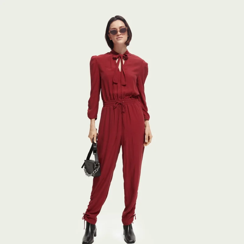 Jumpsuit with Gathered Details (Red)